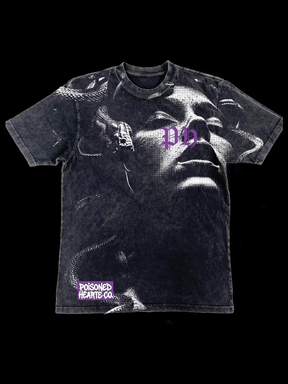 Medusa Snake Tee in Acid-washed black
