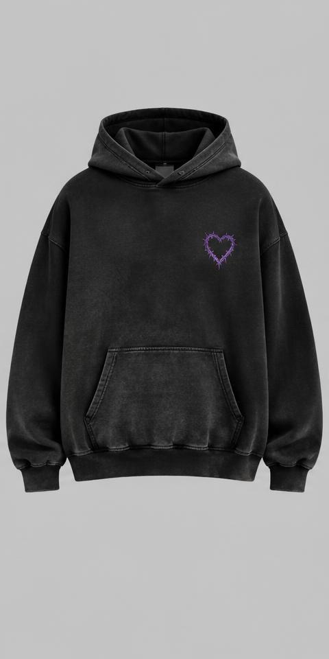 Thorn Heart Hoodie in Washed black